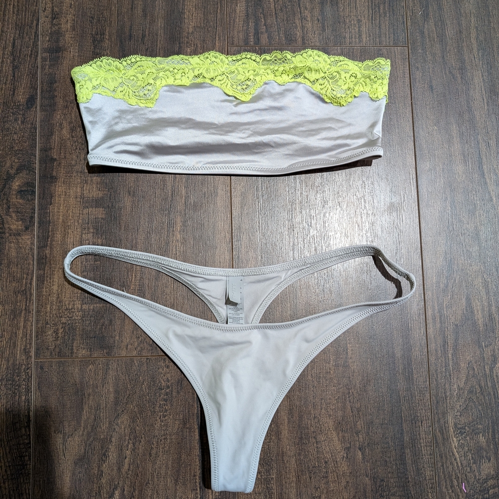 SKIMS Gray and Green Bandeau Intimates Set